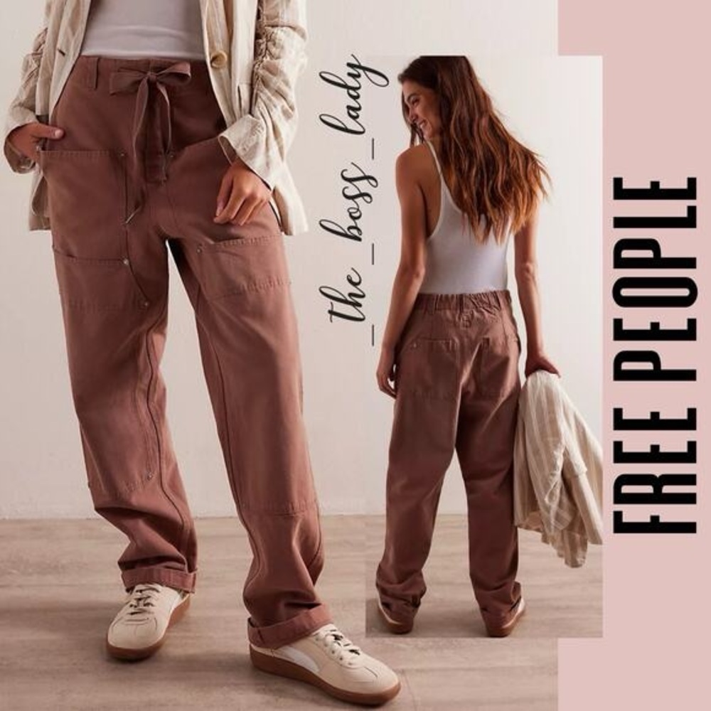 Free People Hayden Pull on Pants in Brownie Bohemian Cargo Straight Leg.